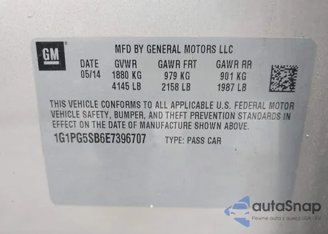 2014 Chevrolet Cruze Ltz z USA, uszkodzony, nr VIN 1G1PG5SB6E7396707